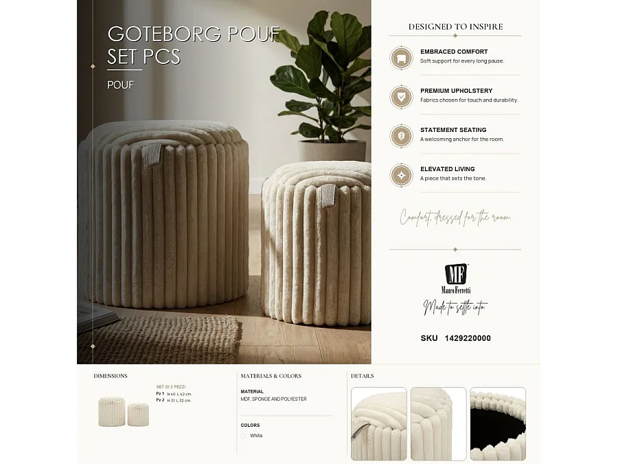 Ensemble de poufs göteborg, 2 pièces, ø 40x42 - 31x32