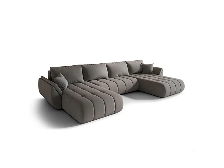 Canapé d’angle velours chenille panoramique convertible avec coffre LUMEN-Gris foncé