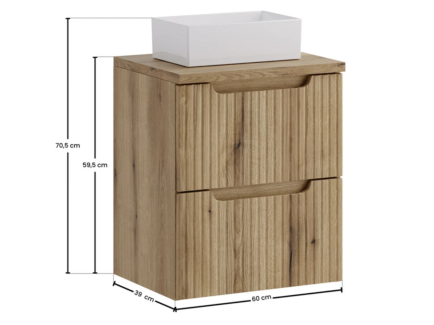 Mueble de baño suspendido NOVA de 50 cm con 2 cajones y lavabo GAJA: elegancia minimalista y ahorro de espacio.-Natural