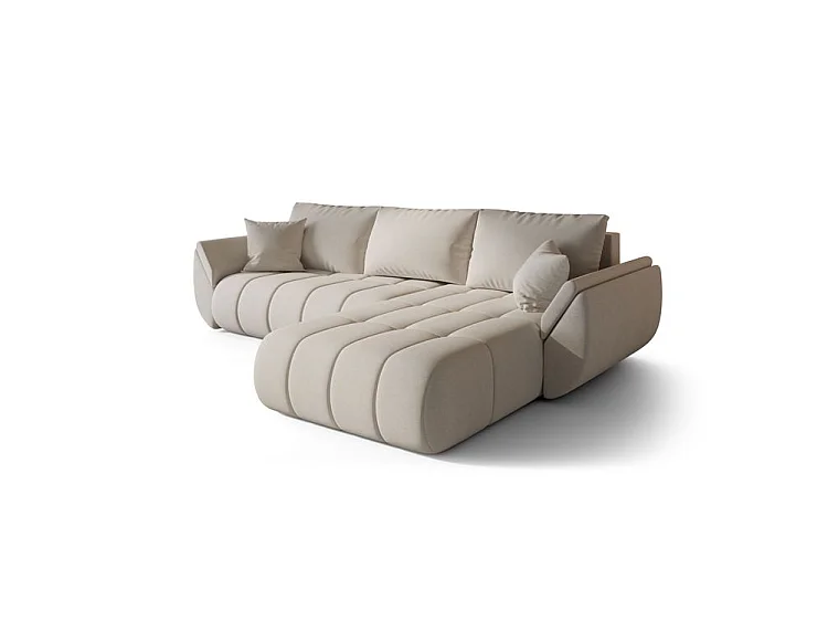 Canapé d’angle velours chenille convertible avec coffre ARCO-Beige clair-angle droit