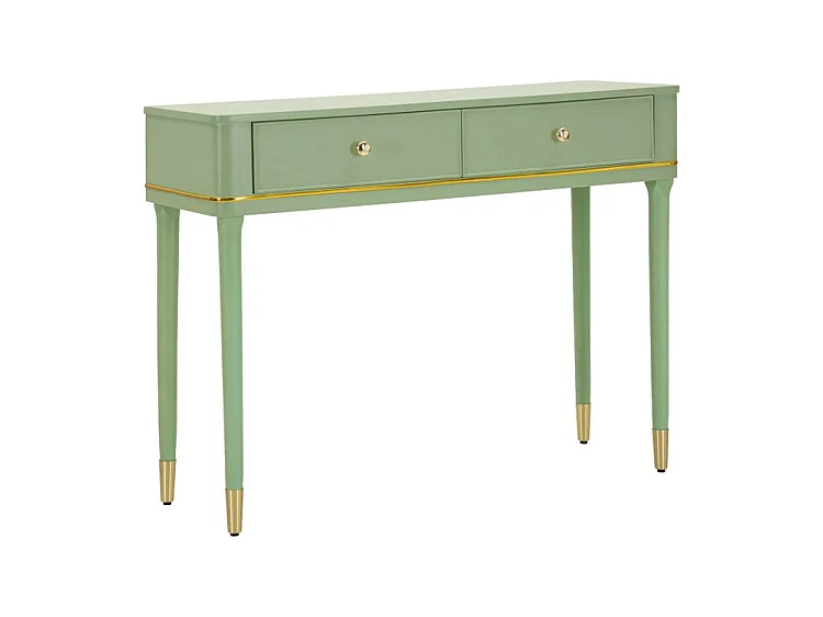 Console Camille Verde 101 cm - Legno di Pino e Finiture Oro, Stile Shabby Chic, Mobiletto Elegante per zone Living - 142912000V