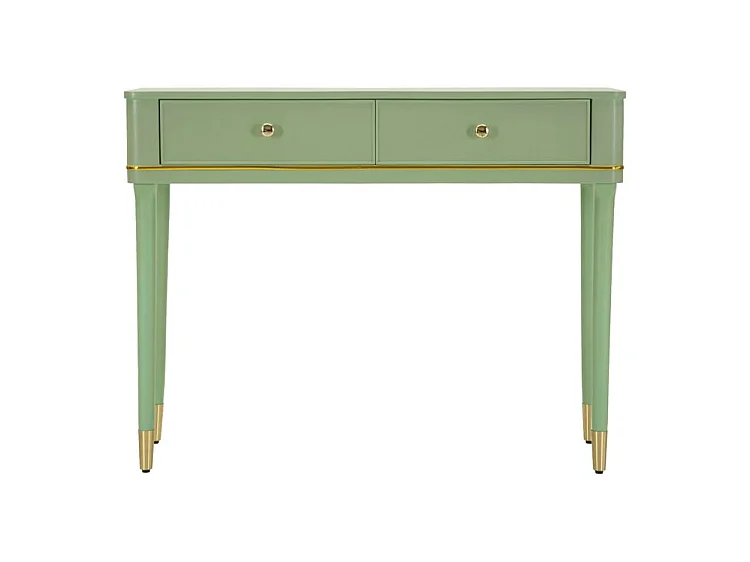 Console Camille Verde 101 cm - Legno di Pino e Finiture Oro, Stile Shabby Chic, Mobiletto Elegante per zone Living - 142912000V