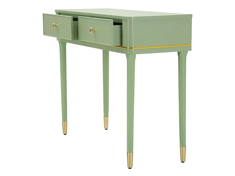 Console Camille Verde 101 cm - Legno di Pino e Finiture Oro, Stile Shabby Chic, Mobiletto Elegante per zone Living - 142912000V