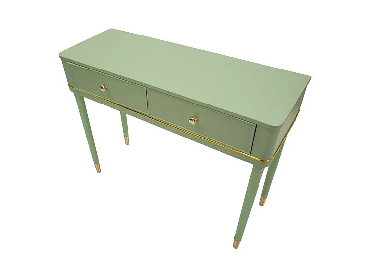 Console Camille Verde 101 cm - Legno di Pino e Finiture Oro, Stile Shabby Chic, Mobiletto Elegante per zone Living - 142912000V