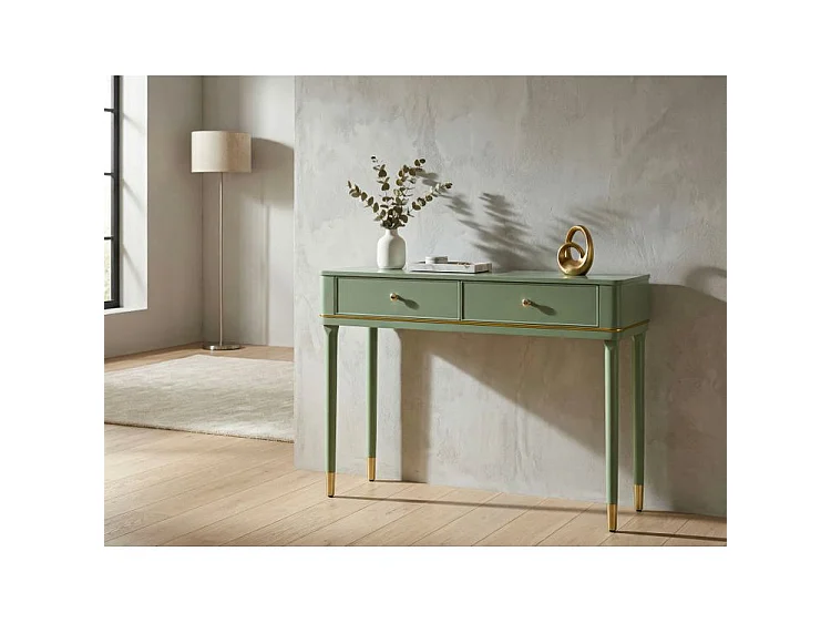 Console Camille Verde 101 cm - Legno di Pino e Finiture Oro, Stile Shabby Chic, Mobiletto Elegante per zone Living - 142912000V