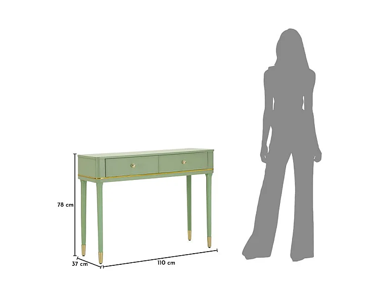 Console Camille Verde 101 cm - Legno di Pino e Finiture Oro, Stile Shabby Chic, Mobiletto Elegante per zone Living - 142912000V