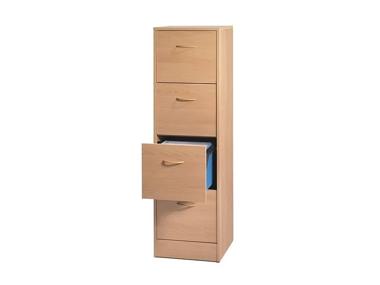 Classeur bureau 4 tiroirs OFFICE 140cm – Meuble vertical pour dossiers suspendus-Hêtre