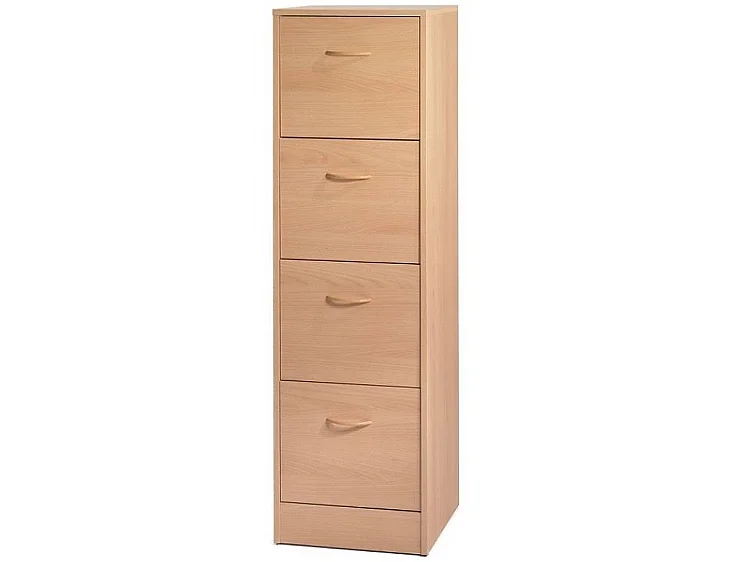 Classeur bureau 4 tiroirs OFFICE 140cm – Meuble vertical pour dossiers suspendus-Hêtre