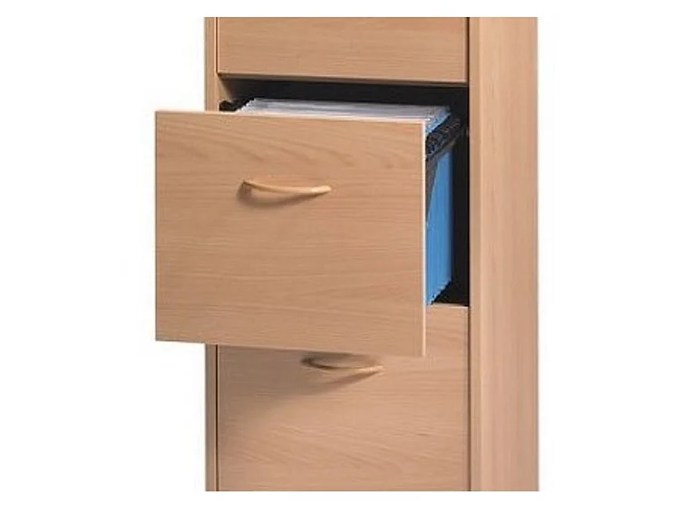 Classeur bureau 4 tiroirs OFFICE 140cm – Meuble vertical pour dossiers suspendus-Hêtre