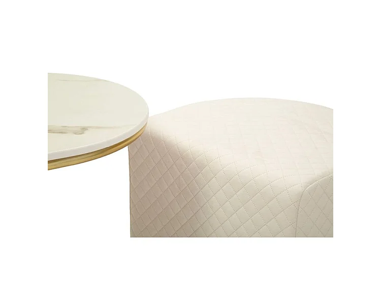 Moderner Couchtisch mit 2 bequemen Hockern aus Holz und goldfarbenem Metall, 79 x 45 x 44 cm – platzsparendes skandinavisches Design-Set