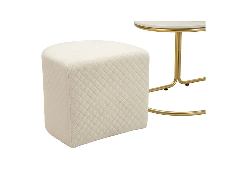Moderner Couchtisch mit 2 bequemen Hockern aus Holz und goldfarbenem Metall, 79 x 45 x 44 cm – platzsparendes skandinavisches Design-Set