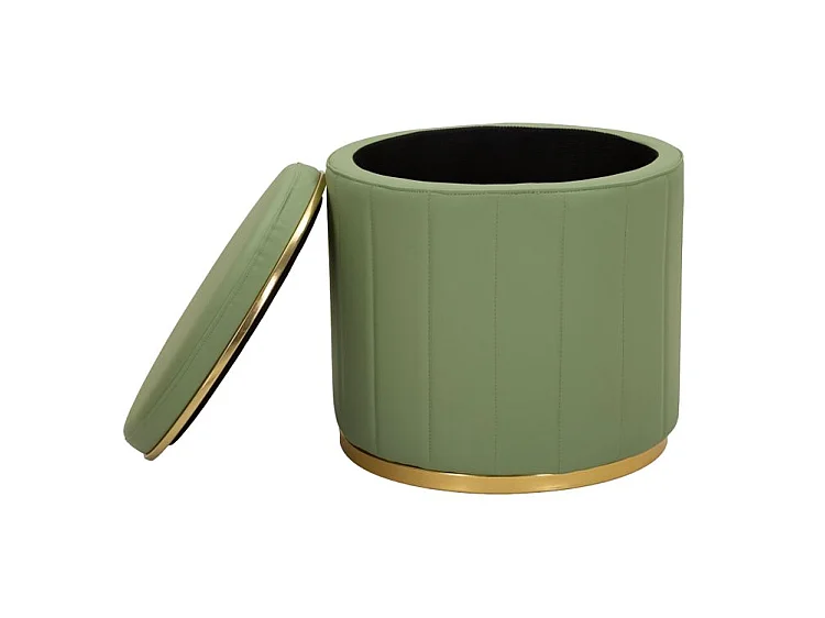 Pouf con contenitore in ecopelle verde chiaro CM Ø 46,5X44
