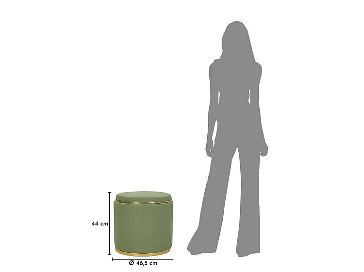 Pouf con contenitore in ecopelle verde chiaro CM Ø 46,5X44
