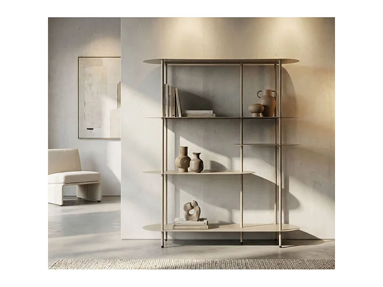 Bücherregal Saturno Taubengrau – Metallgestell mit 3 Regalböden, modernes und elegantes Design, 118 x 31 x 139 cm – Zeitgenössisches Möbelstück