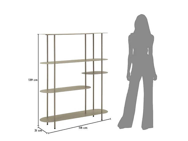 Bücherregal Saturno Taubengrau – Metallgestell mit 3 Regalböden, modernes und elegantes Design, 118 x 31 x 139 cm – Zeitgenössisches Möbelstück