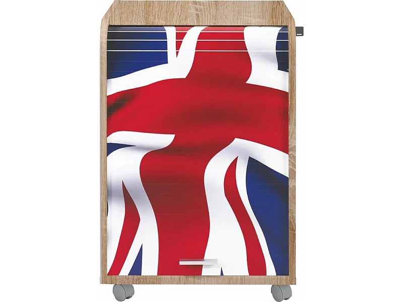 Caisson de bureau à rideau ORGA 70cm chêne clair-Façade Impression drapeau anglais