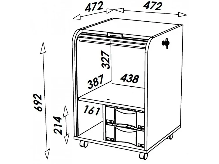 Caisson de bureau à rideau ORGA 70cm chêne clair-Façade Impression drapeau anglais
