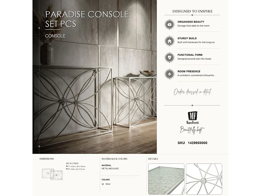 Ensemble de console paradise (2 pièces) - dimensions : 100 x 30x78 - 90 x 25x72
