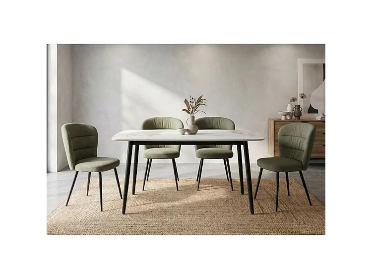Table à manger Josh effet marbre noir design moderne