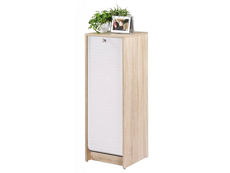 BOSTA 104 cm licht eikenhouten roltop archiefkast – veilige opbergkast met 5 planken en slot-Facade Wit