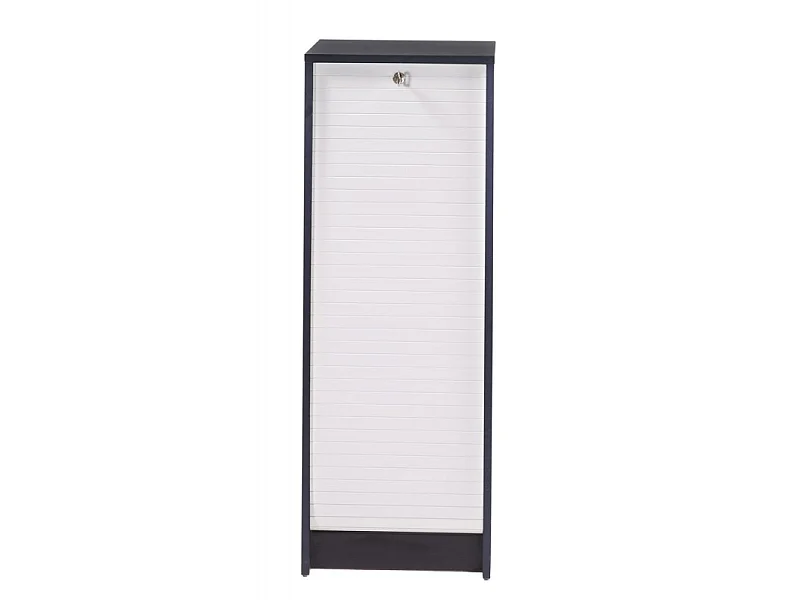 Classeur à rideau noir BOSTA 104cm – Meuble de rangement sécurisé 5 niches avec serrure-Façade Blanche