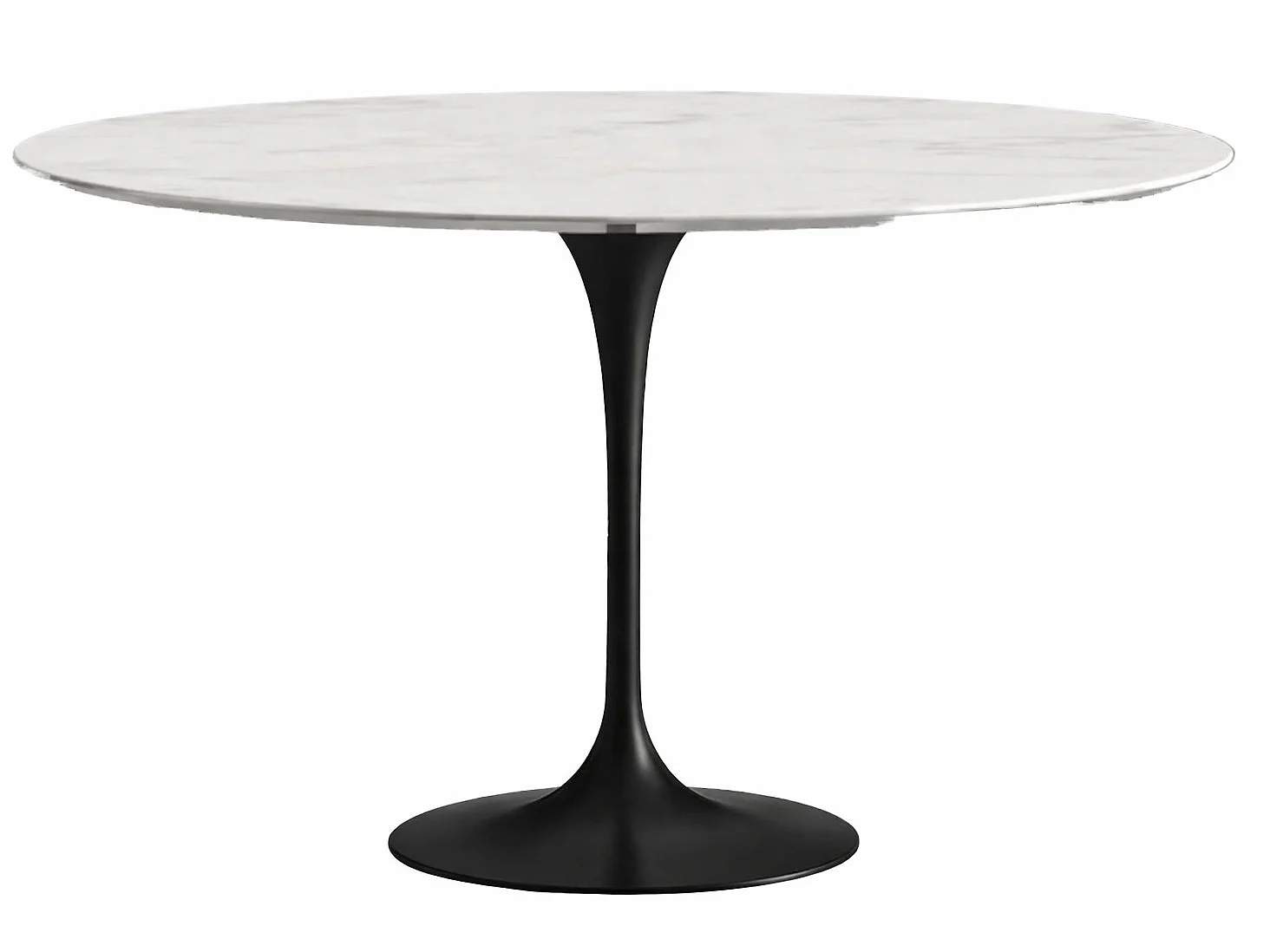 Table ronde TULIPE plateau en marbre - Collection-Plateau Marbre blanc Carrara-Diamètre 90 cm-Piètement Noir