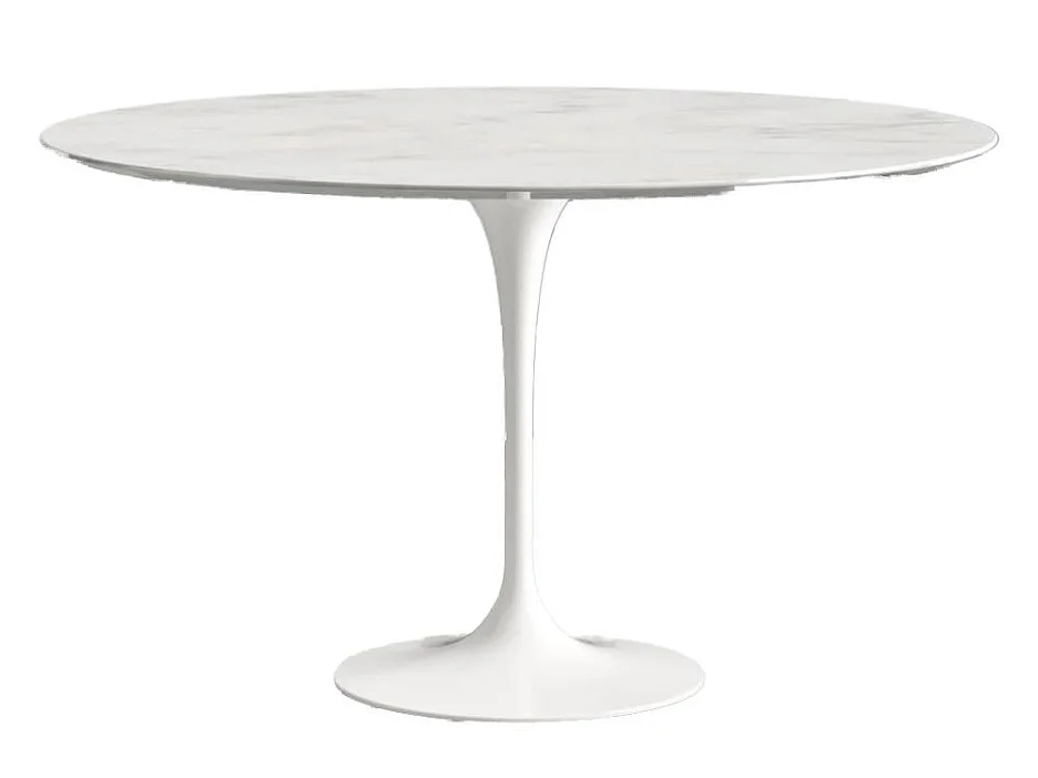 Table ronde TULIPE plateau en marbre - Collection-Plateau Marbre blanc Carrara-Diamètre 90 cm-Piètement Noir