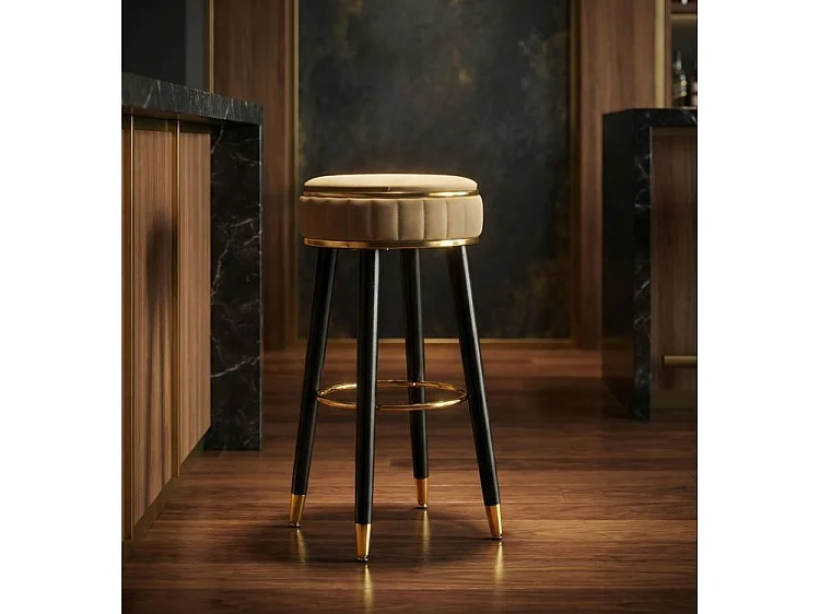 Tabouret de bar London marron design rétro chic doré