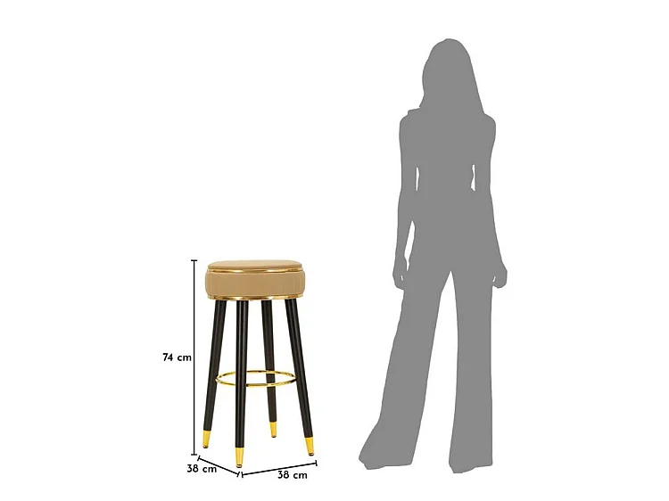 Tabouret de bar London marron design rétro chic doré