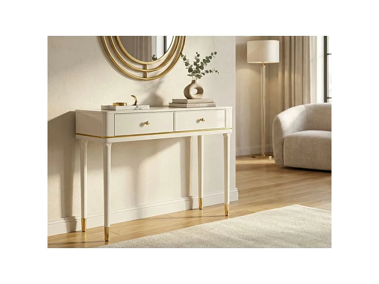 Consolle in legno bianca con dettagli dorati CM 101X37X78