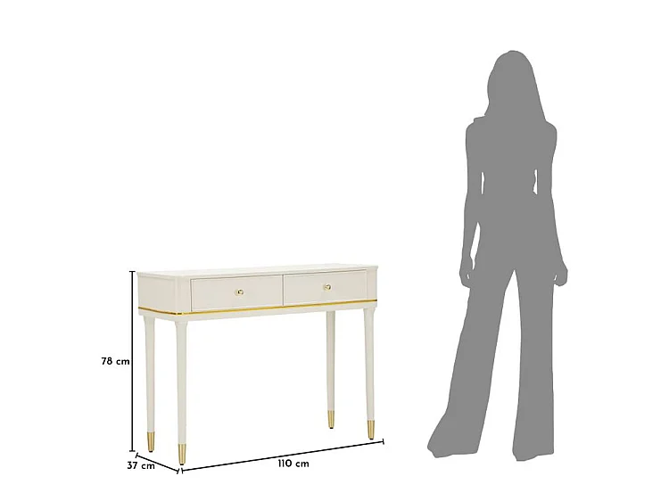 Consolle in legno bianca con dettagli dorati CM 101X37X78