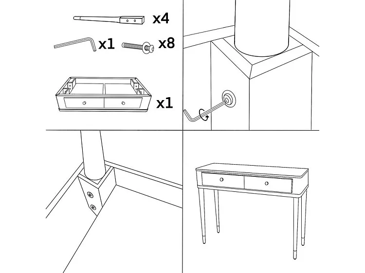 Consolle in legno bianca con dettagli dorati CM 101X37X78