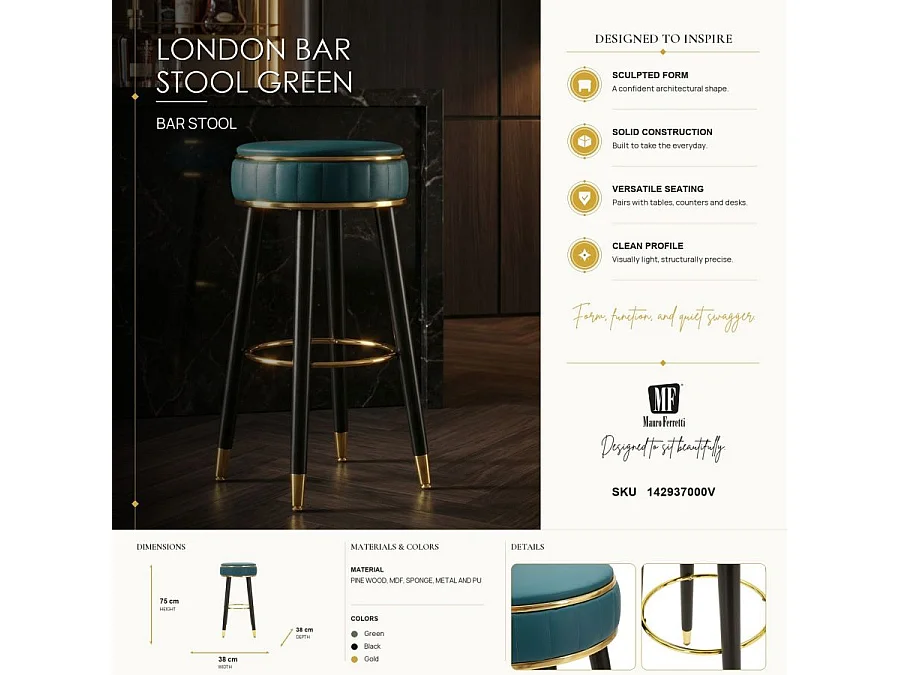 Tabouret de bar London vert design chic citadin