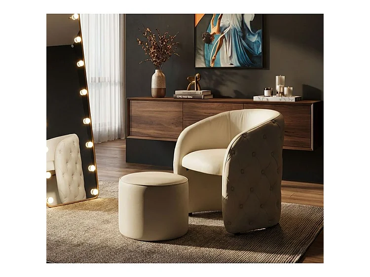 Fauteuil Zagabria avec pouf capitonné design élégant