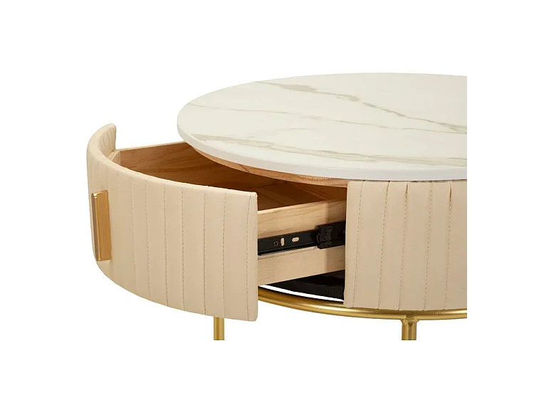 Moderner Pok Nachttisch mit Schminktisch und Hocker aus Kiefernholz und weiß/goldenem Metall, Ø 52 x 70 cm – Raffiniertes, multifunktionales Beauty-Set
