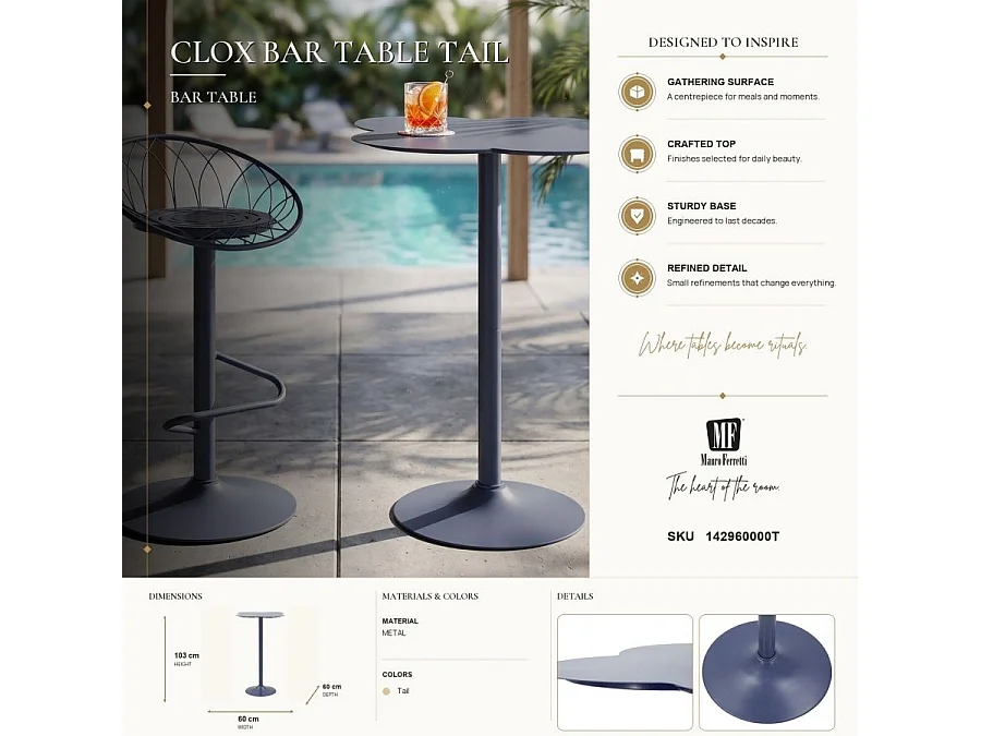Tavolo bar in metallo blu scuro cm ø 60x103