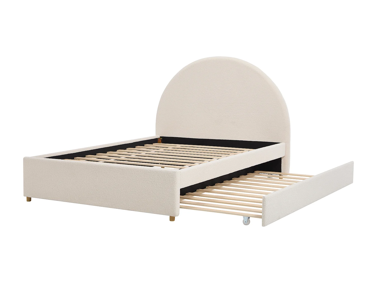 Lit avec tiroir gigogne 140 x 190 cm - Tissu bouclette – Crème + Matelas – LIRIMO