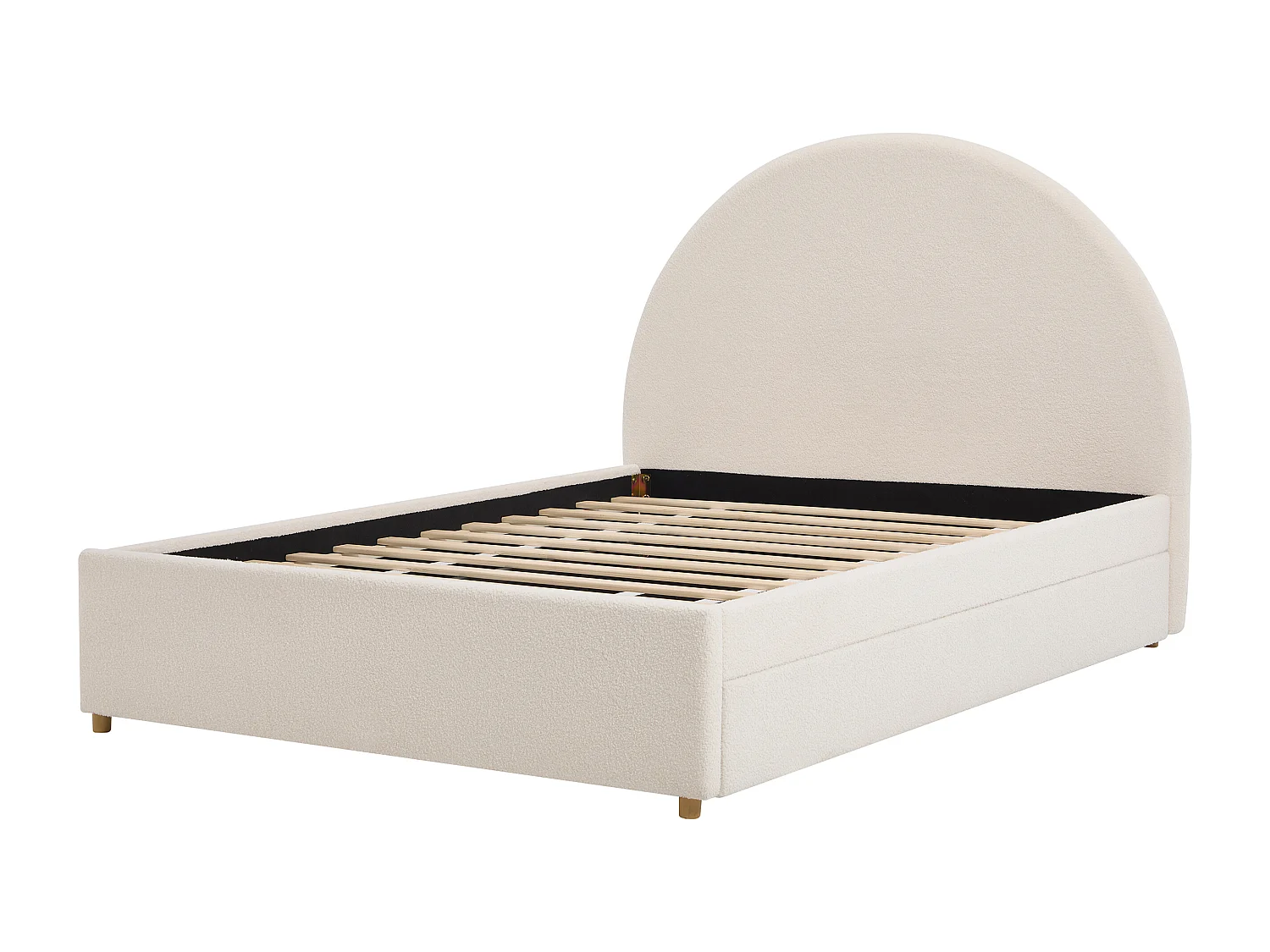 Lit avec tiroir gigogne 140 x 190 cm - Tissu bouclette – Crème + Matelas – LIRIMO