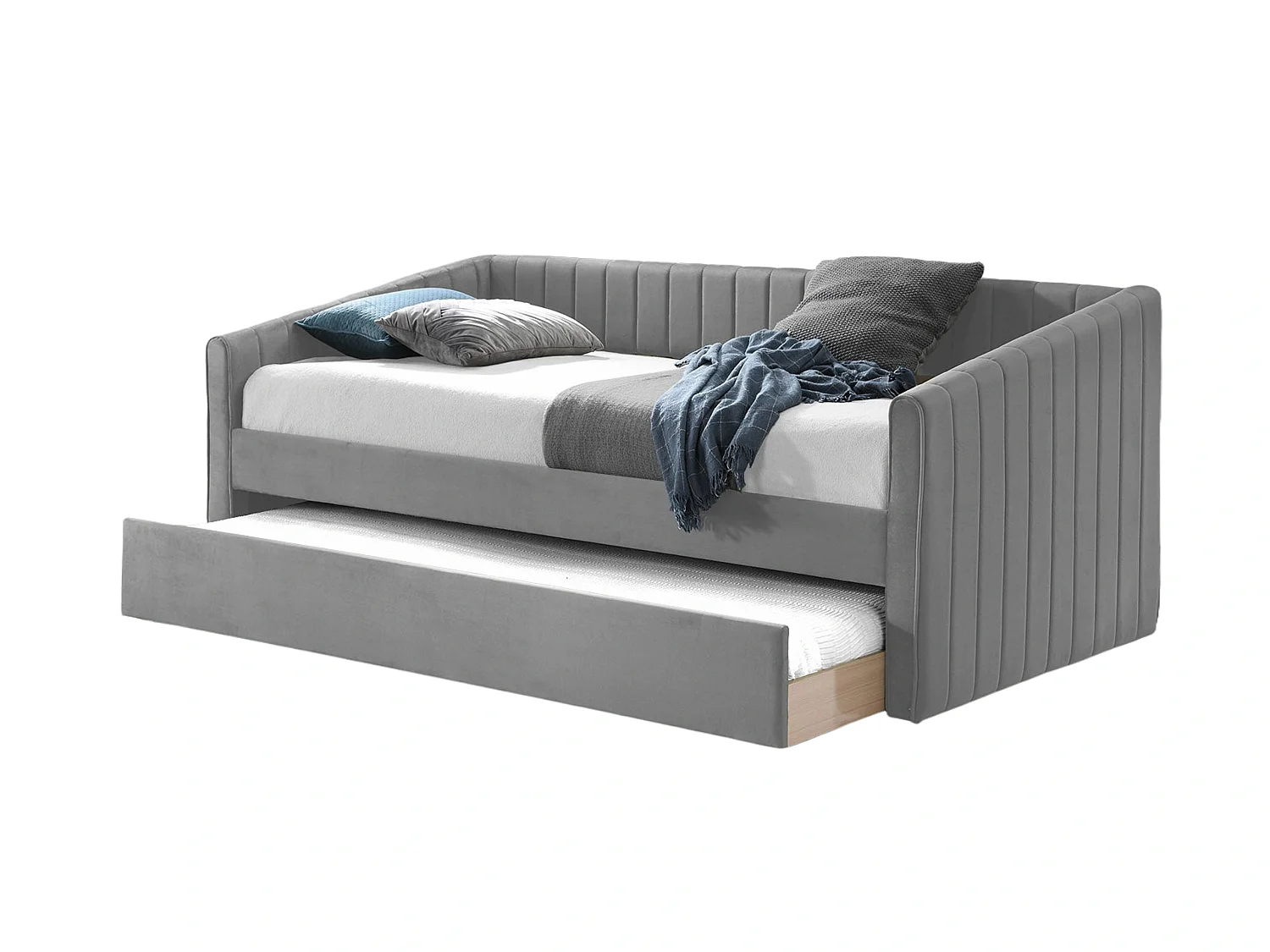 Upholstered Daybed - 75 x 190 cm Day Bed Rollout Underbed Feature in Grey