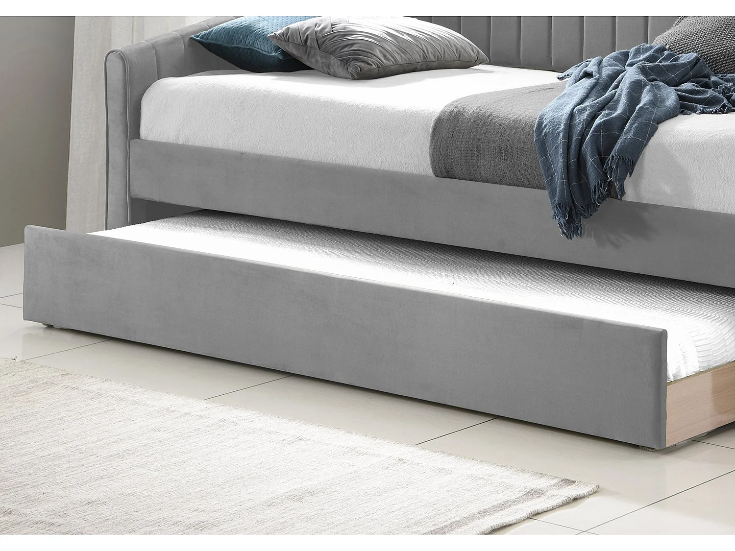 Upholstered Daybed - 75 x 190 cm Day Bed Rollout Underbed Feature in Grey