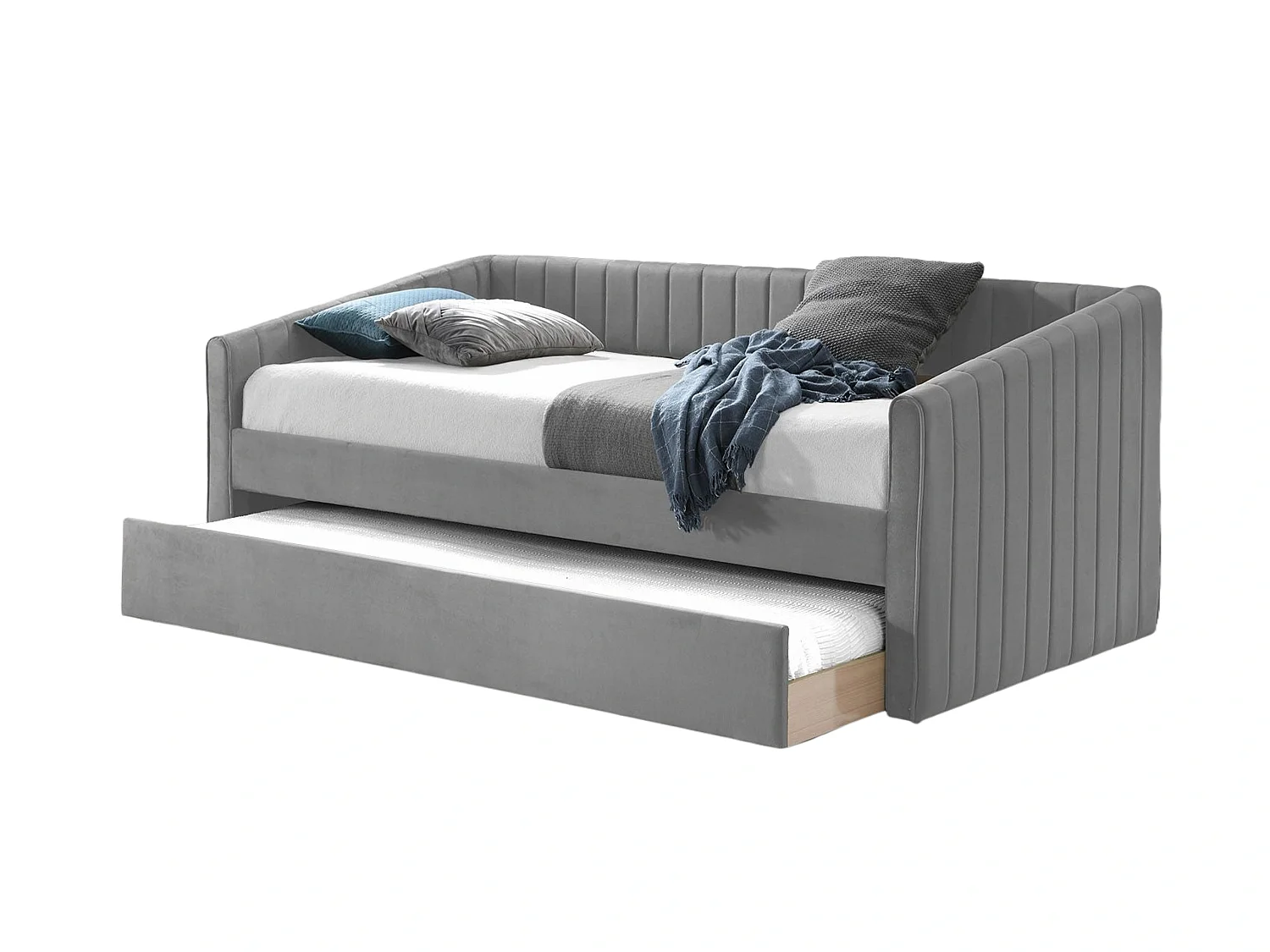 Upholstered Daybed - 75 x 190 cm Day Bed Rollout Underbed Feature in Grey