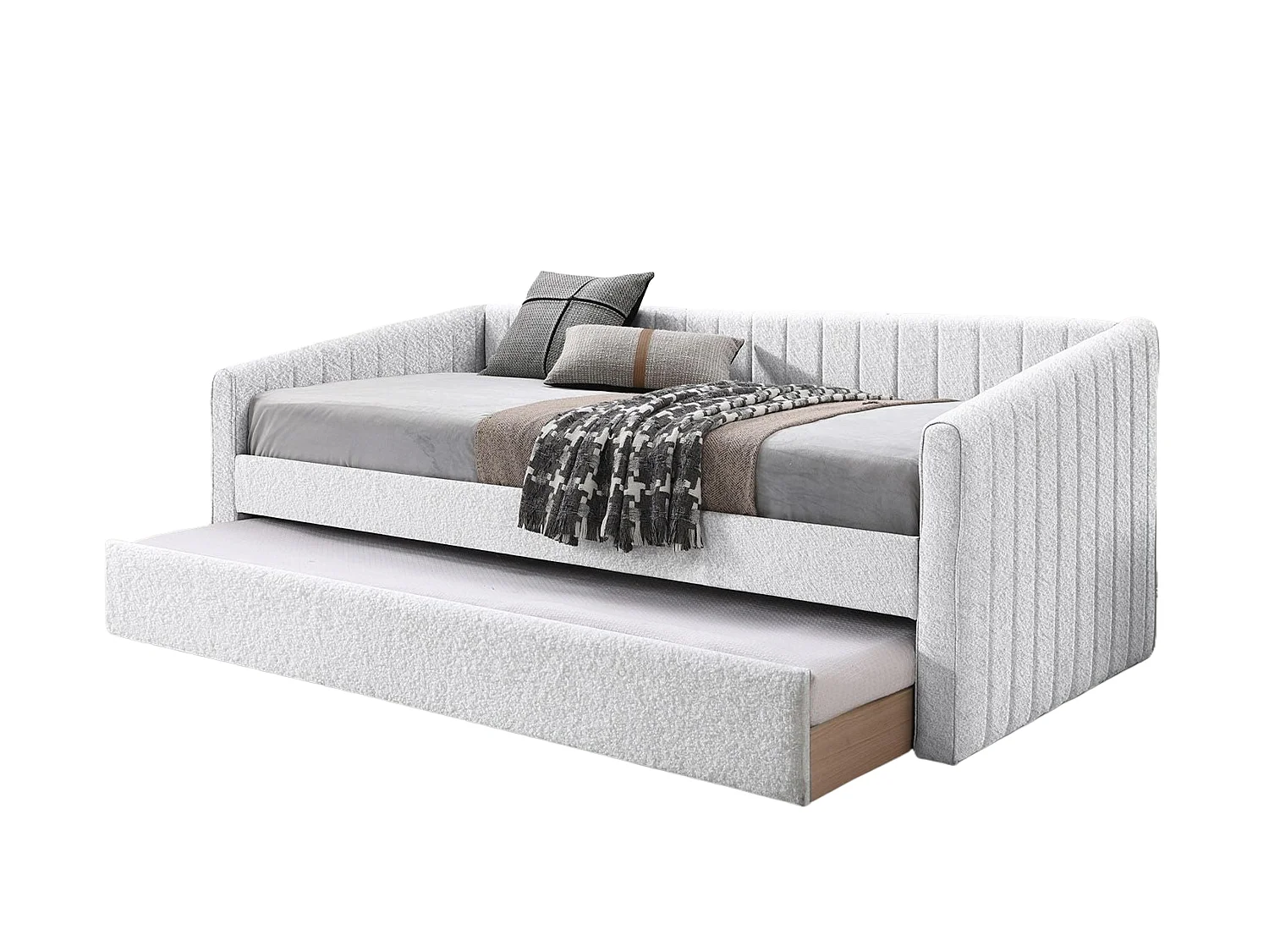 Upholstered Daybed - 90 x 190 cm Day Bed Rollout Underbed Feature in Cream