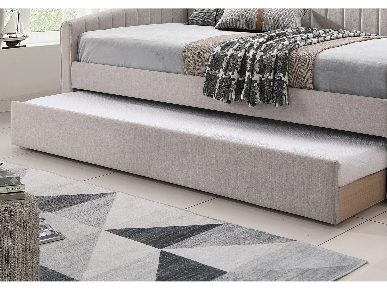 Upholstered Daybed - 90 x 190 cm Day Bed in Cream
