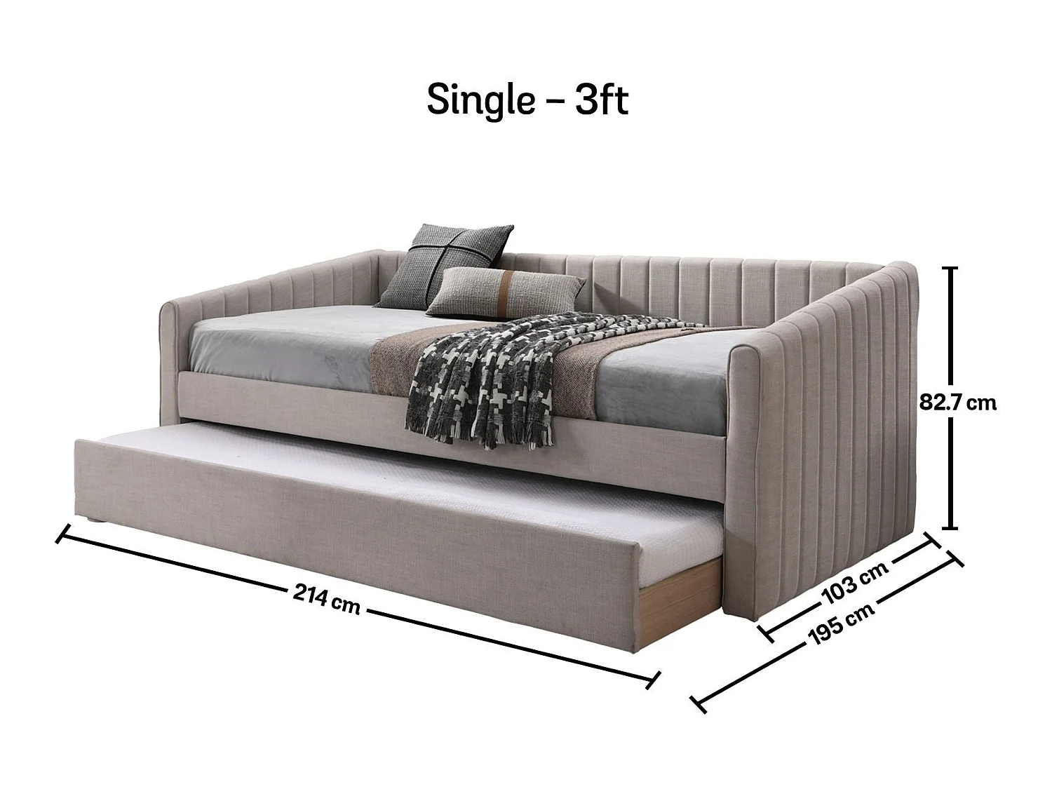 Upholstered Daybed - 90 x 190 cm Day Bed in Cream