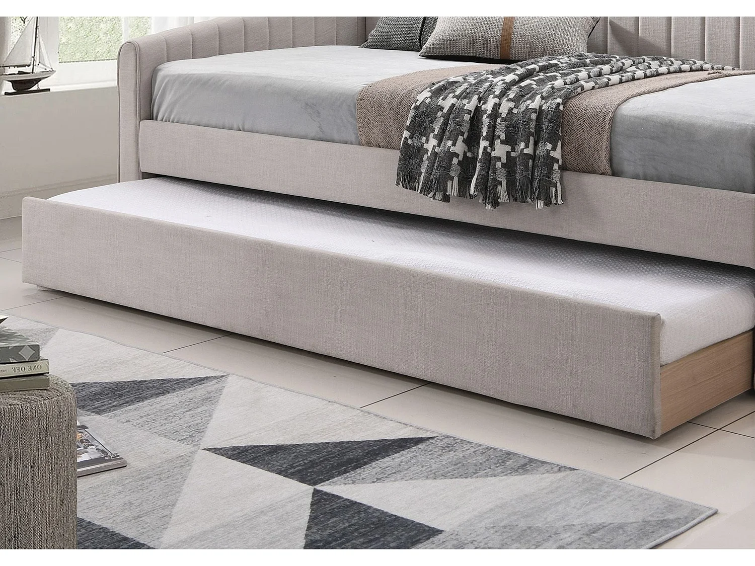 Upholstered Daybed - 90 x 190 cm Day Bed in Cream