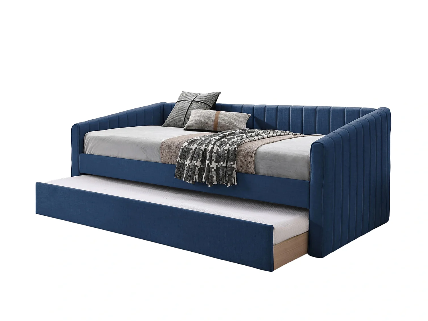 Upholstered Daybed - 90 x 190 cm Day Bed Rollout Underbed Feature in Blue