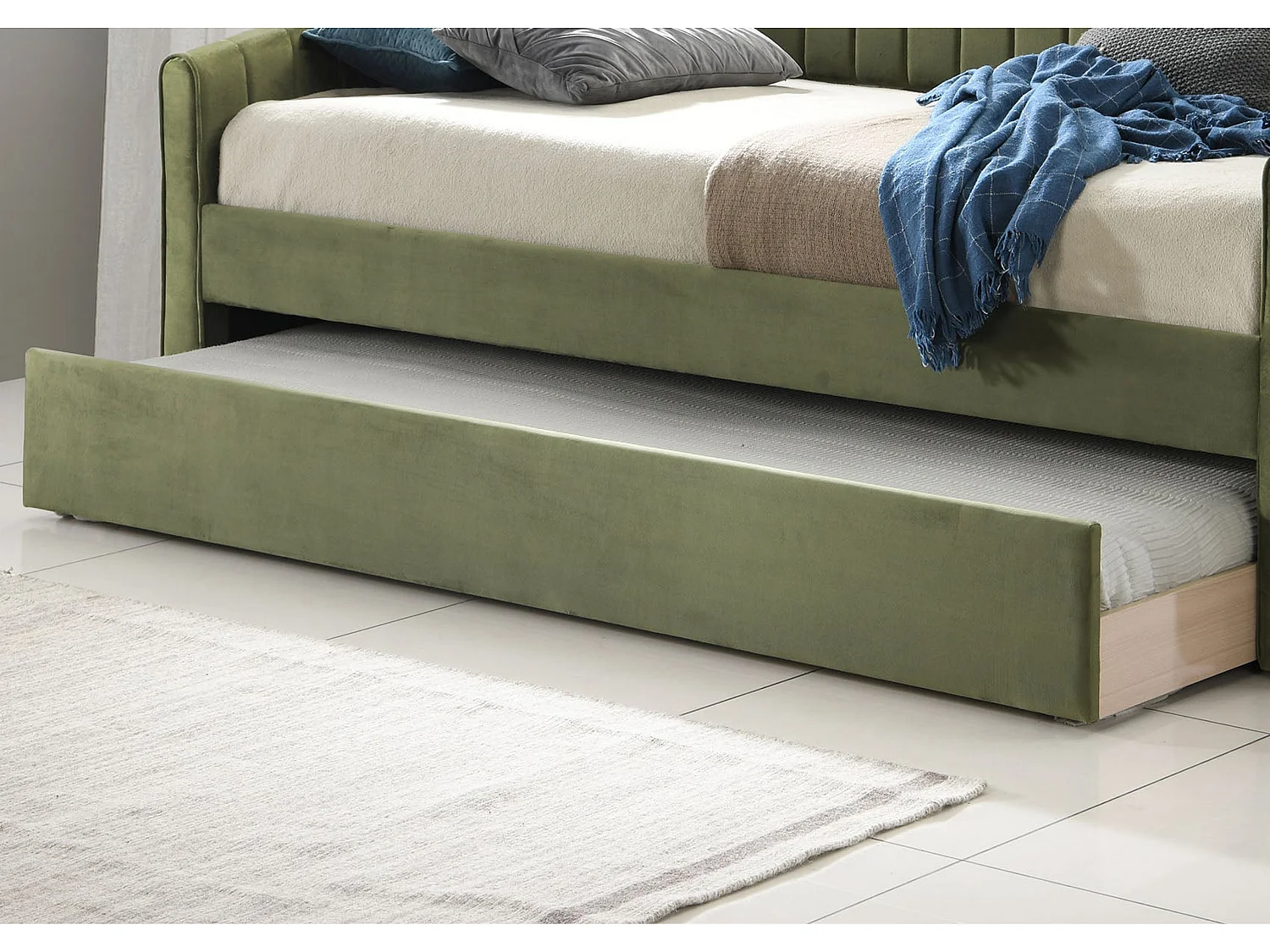 Upholstered Daybed - 75 x 190 cm Day Bed Rollout Underbed Feature in Green