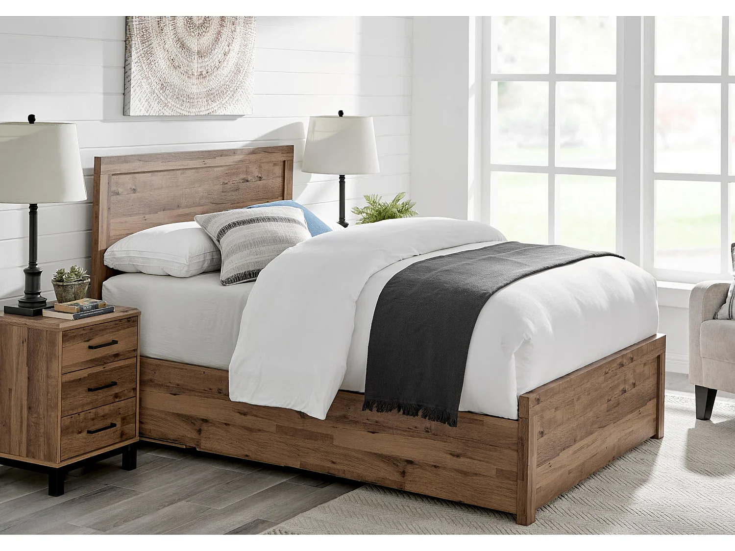 Oak Storage bed - 135 x 190 cm Ottoman Bed With Ottoman Storage in Beige