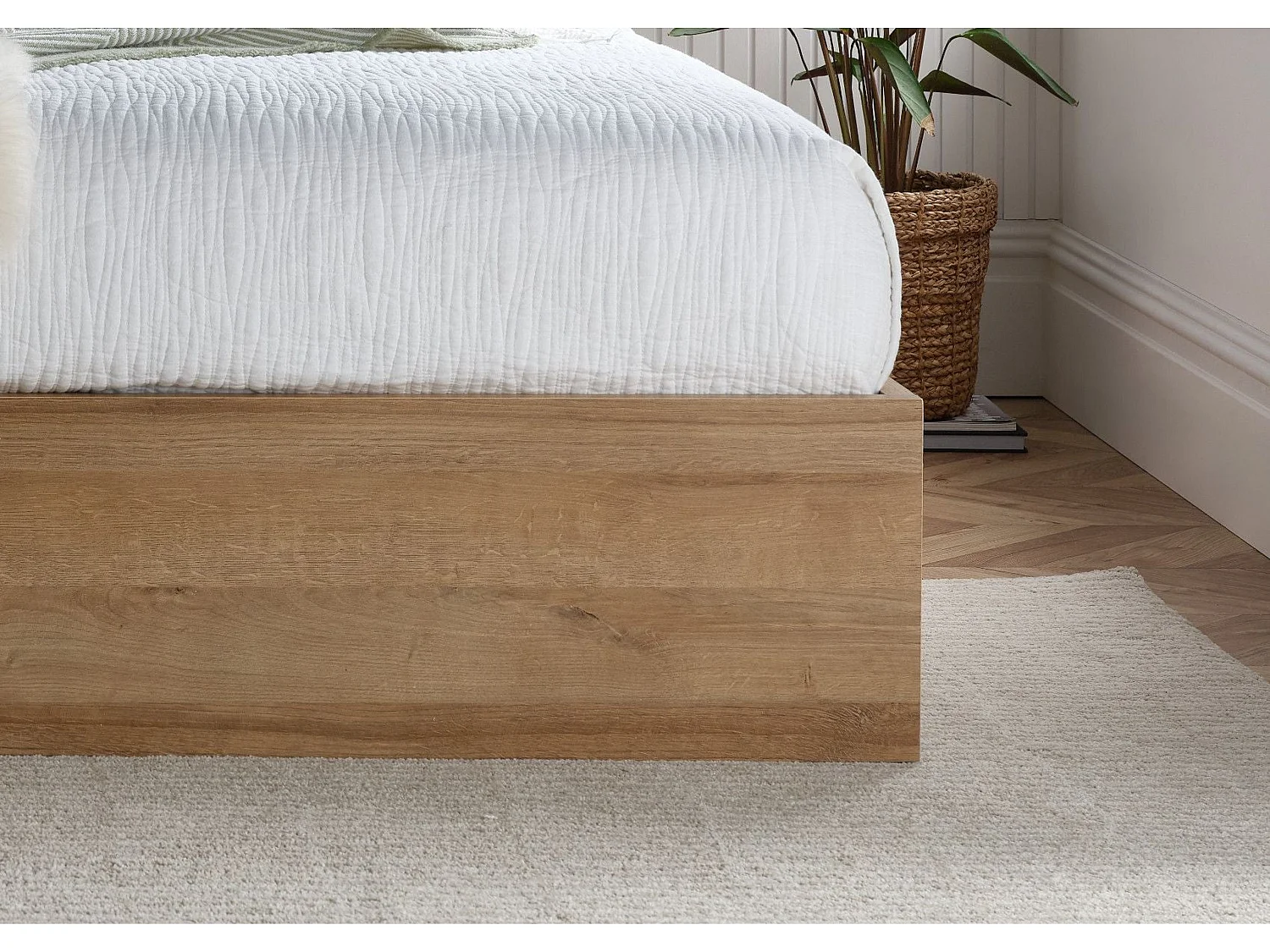 Rattan Oak Storage bed - 135 x 190 cm Ottoman Bed With Ottoman Storage in Beige