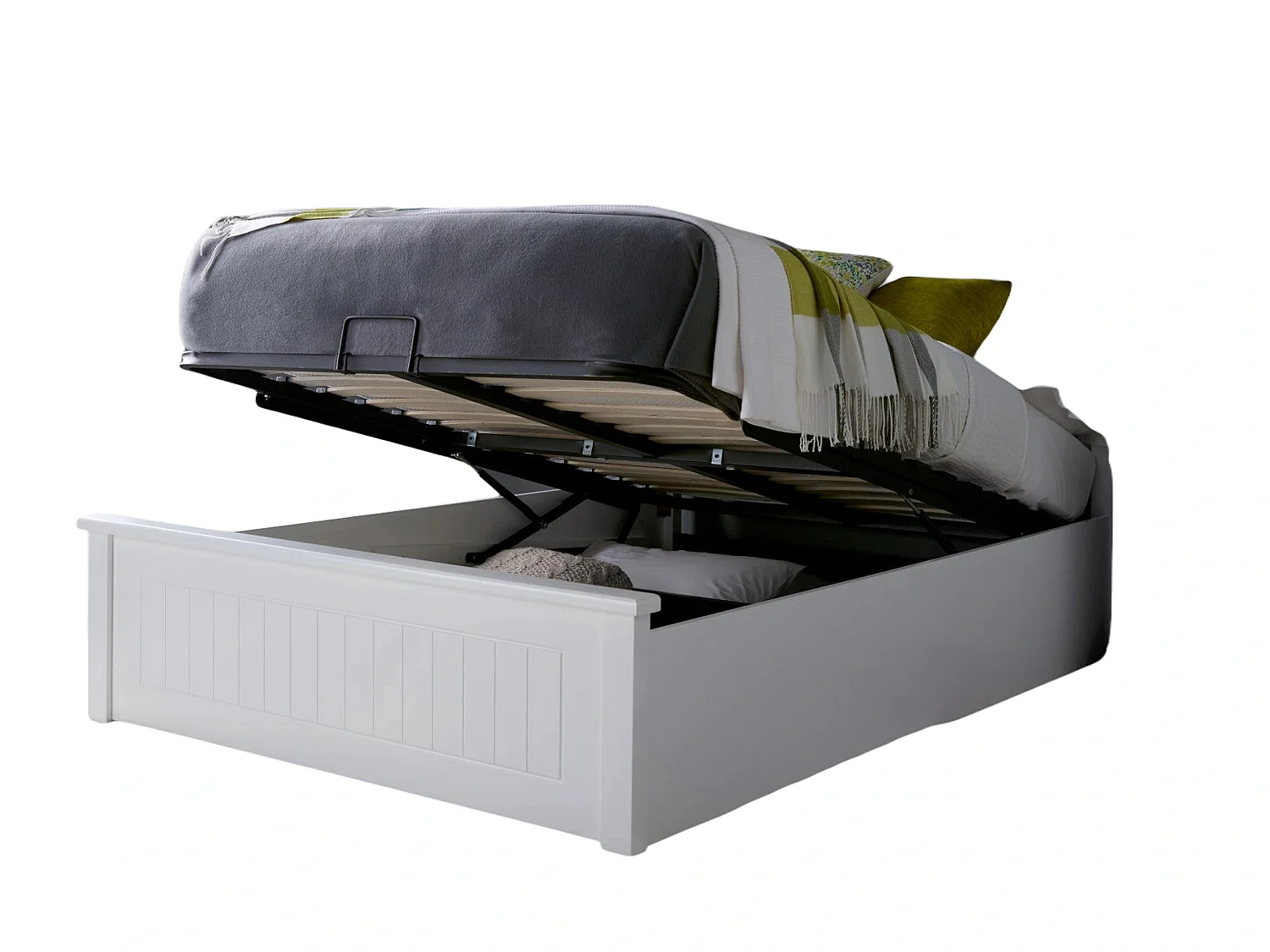 Painted Wood Storage bed - 150 x 200 cm Ottoman Bed With Ottoman Storage in White